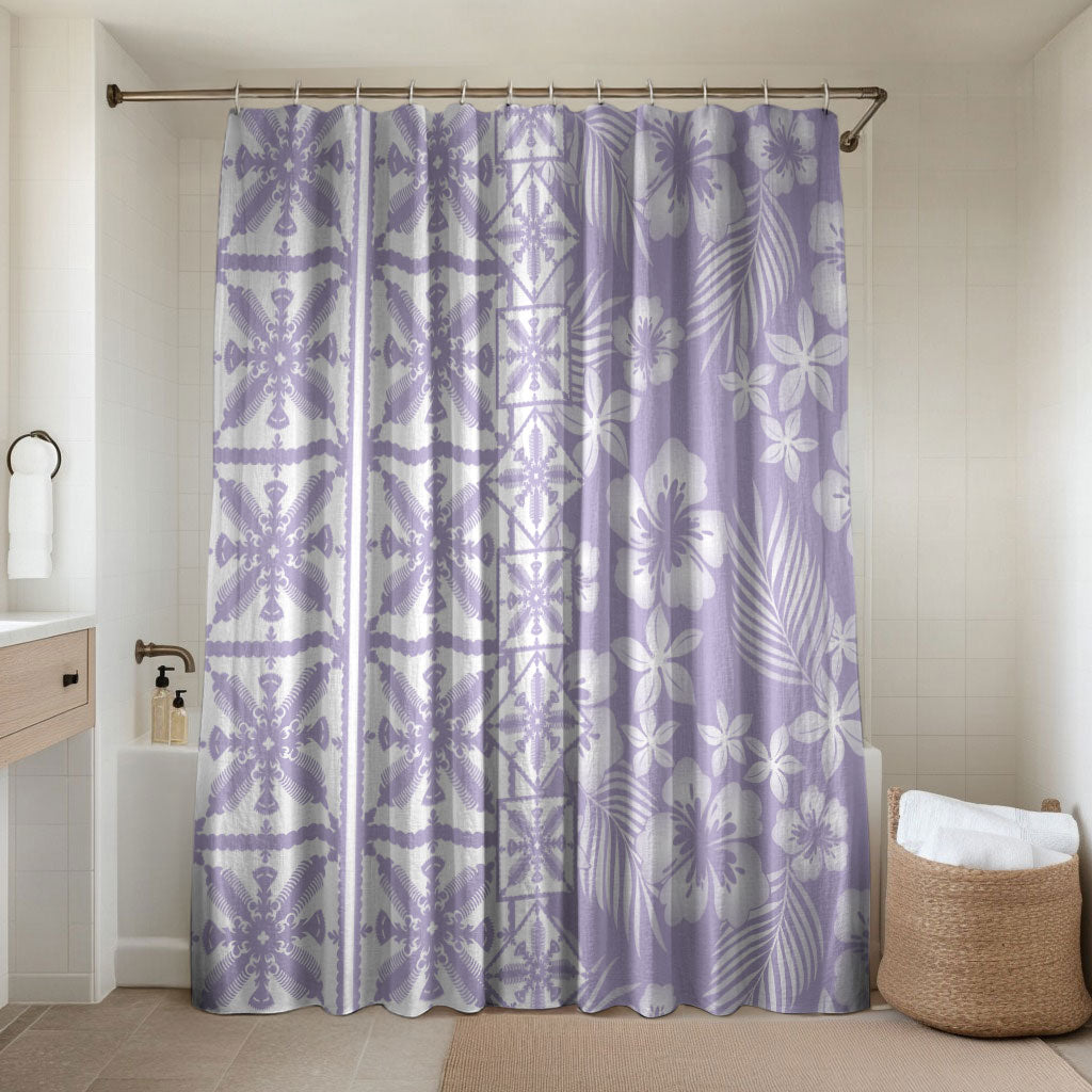 Pastel Purple Kahili Quilt Hawaii Bathroom Set Tropical Flower Seamless Half Style LT14 Shower Curtain Only Purple - Polynesian Pride