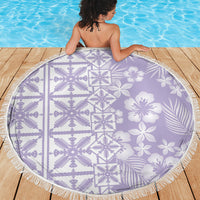 Pastel Purple Kahili Quilt Hawaii Beach Blanket Tropical Flower Seamless Half Style LT14 - Polynesian Pride