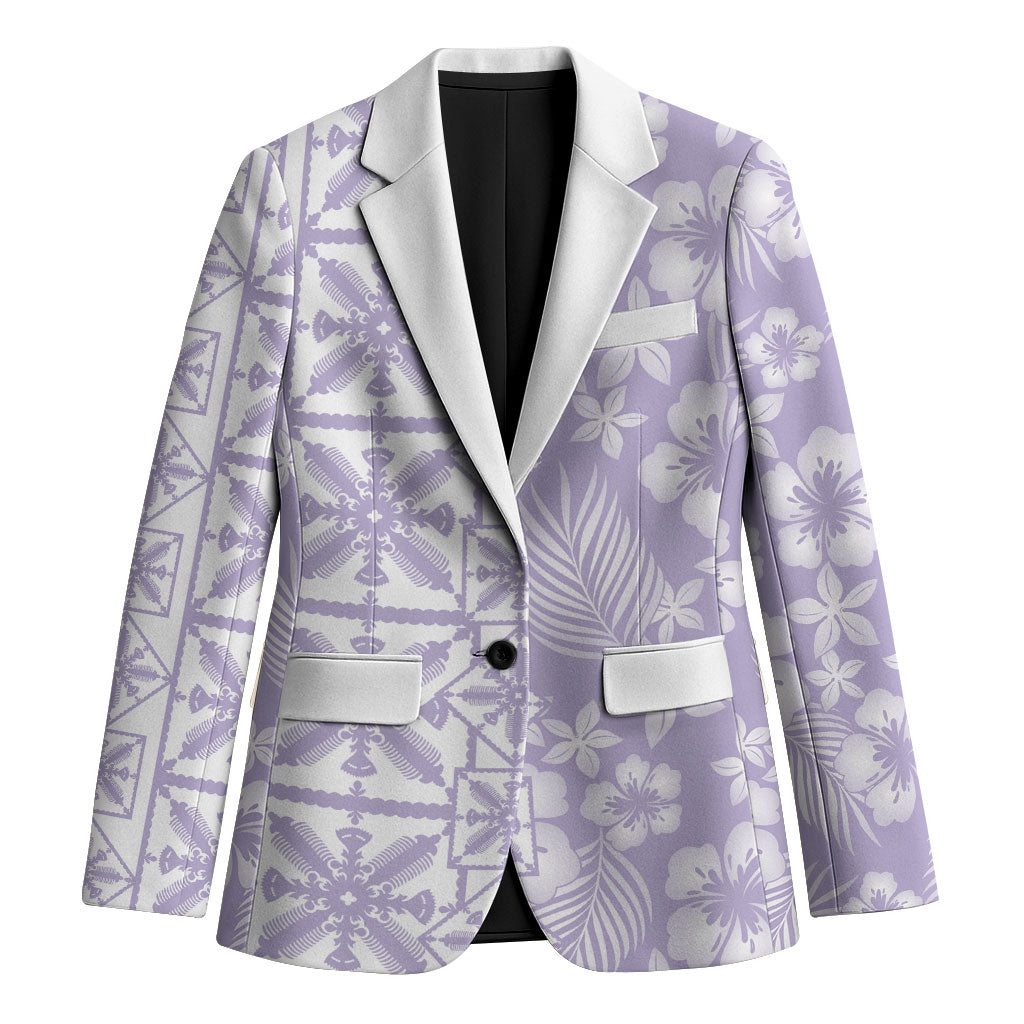 Pastel Purple Kahili Quilt Hawaii Blazer Tropical Flower Seamless Half Style LT14 Unisex Purple - Polynesian Pride