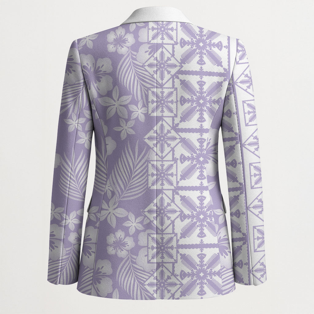 Pastel Purple Kahili Quilt Hawaii Blazer Tropical Flower Seamless Half Style LT14 - Polynesian Pride