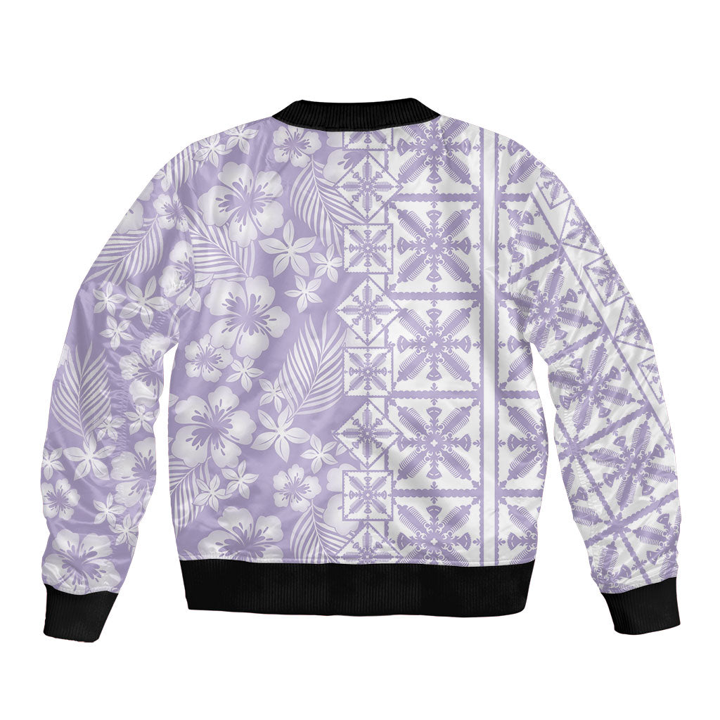 Pastel Purple Kahili Quilt Hawaii Bomber Jacket Tropical Flower Seamless Half Style LT14 - Polynesian Pride