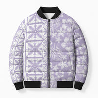 Pastel Purple Kahili Quilt Hawaii Bomber Puffer Jacket Tropical Flower Seamless Half Style LT14 Unisex Purple - Polynesian Pride