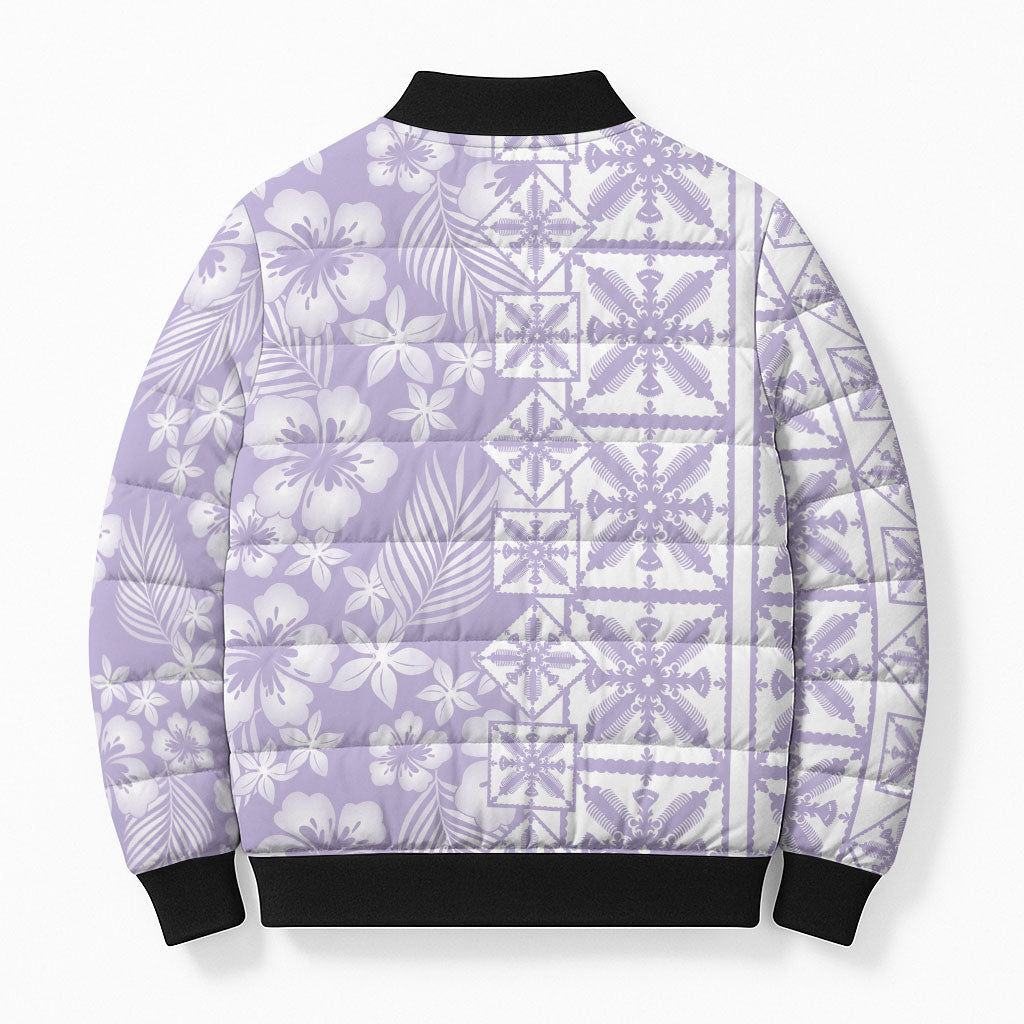 Pastel Purple Kahili Quilt Hawaii Bomber Puffer Jacket Tropical Flower Seamless Half Style LT14 - Polynesian Pride