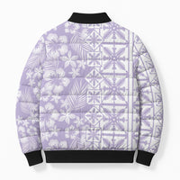 Pastel Purple Kahili Quilt Hawaii Bomber Puffer Jacket Tropical Flower Seamless Half Style LT14 - Polynesian Pride