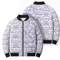 Pastel Purple Kahili Quilt Hawaii Bomber Puffer Jacket Tropical Flower Seamless Half Style LT14 - Polynesian Pride