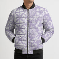 Pastel Purple Kahili Quilt Hawaii Bomber Puffer Jacket Tropical Flower Seamless Half Style LT14 - Polynesian Pride