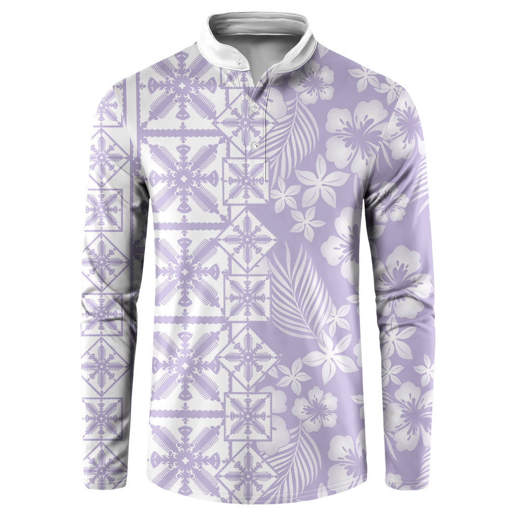Pastel Purple Kahili Quilt Hawaii Button Sweatshirt Tropical Flower Seamless Half Style LT14 Purple - Polynesian Pride