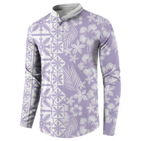 Pastel Purple Kahili Quilt Hawaii Button Sweatshirt Tropical Flower Seamless Half Style LT14 - Polynesian Pride