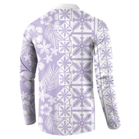 Pastel Purple Kahili Quilt Hawaii Button Sweatshirt Tropical Flower Seamless Half Style LT14 - Polynesian Pride