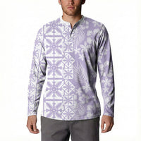 Pastel Purple Kahili Quilt Hawaii Button Sweatshirt Tropical Flower Seamless Half Style LT14 - Polynesian Pride