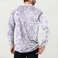 Pastel Purple Kahili Quilt Hawaii Button Sweatshirt Tropical Flower Seamless Half Style LT14 - Polynesian Pride