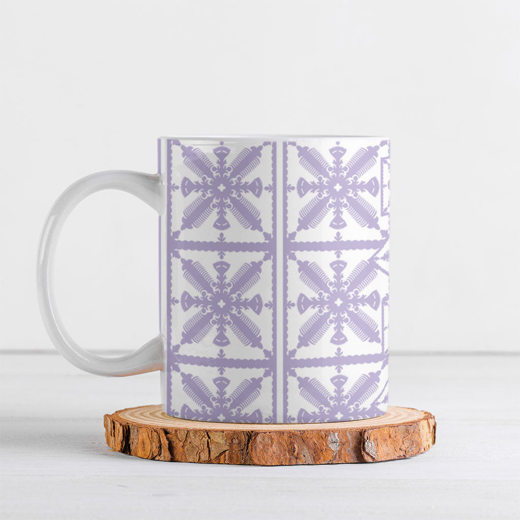 Pastel Purple Kahili Quilt Hawaii Ceramic Mug Tropical Flower Seamless Half Style LT14 Purple - Polynesian Pride