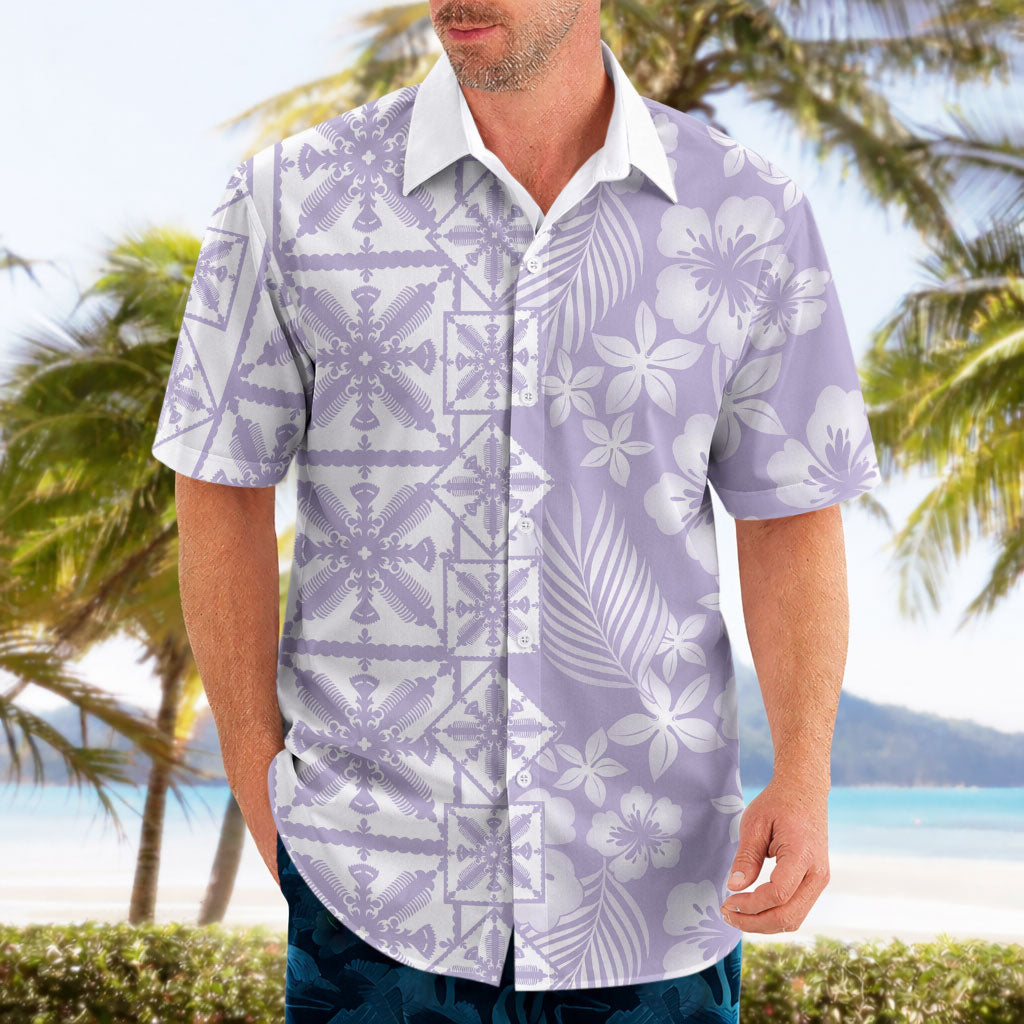 Pastel Purple Kahili Quilt Hawaii Hawaiian Shirt Tropical Flower Seamless Half Style LT14 - Polynesian Pride