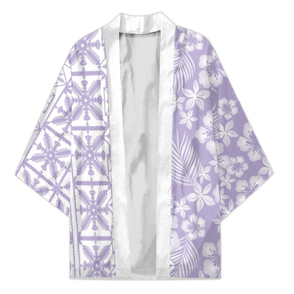 Pastel Purple Kahili Quilt Hawaii Kimono Tropical Flower Seamless Half Style LT14 Unisex Purple - Polynesian Pride