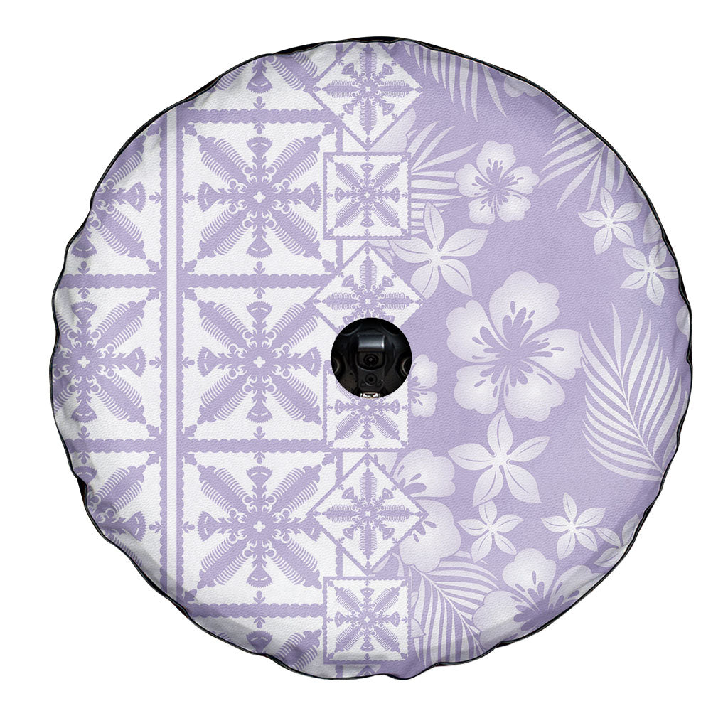 Pastel Purple Kahili Quilt Hawaii Spare Tire Cover Tropical Flower Seamless Half Style LT14 - Polynesian Pride