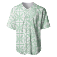 Pastel Green Kahili Quilt Hawaii Baseball Jersey Tropical Flower Seamless Half Style LT14 Green - Polynesian Pride