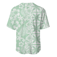 Pastel Green Kahili Quilt Hawaii Baseball Jersey Tropical Flower Seamless Half Style LT14 - Polynesian Pride