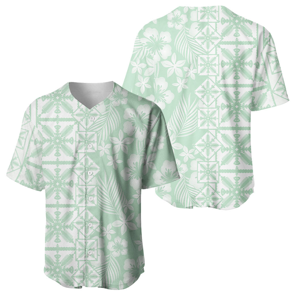 Pastel Green Kahili Quilt Hawaii Baseball Jersey Tropical Flower Seamless Half Style LT14 - Polynesian Pride
