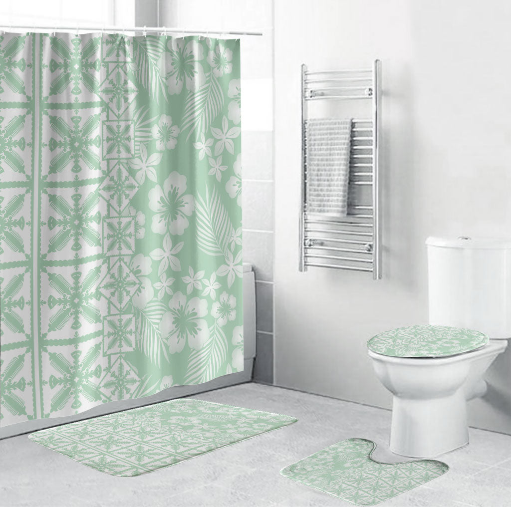 Pastel Green Kahili Quilt Hawaii Bathroom Set Tropical Flower Seamless Half Style LT14 Bathroom Set (4 pcs) Green - Polynesian Pride