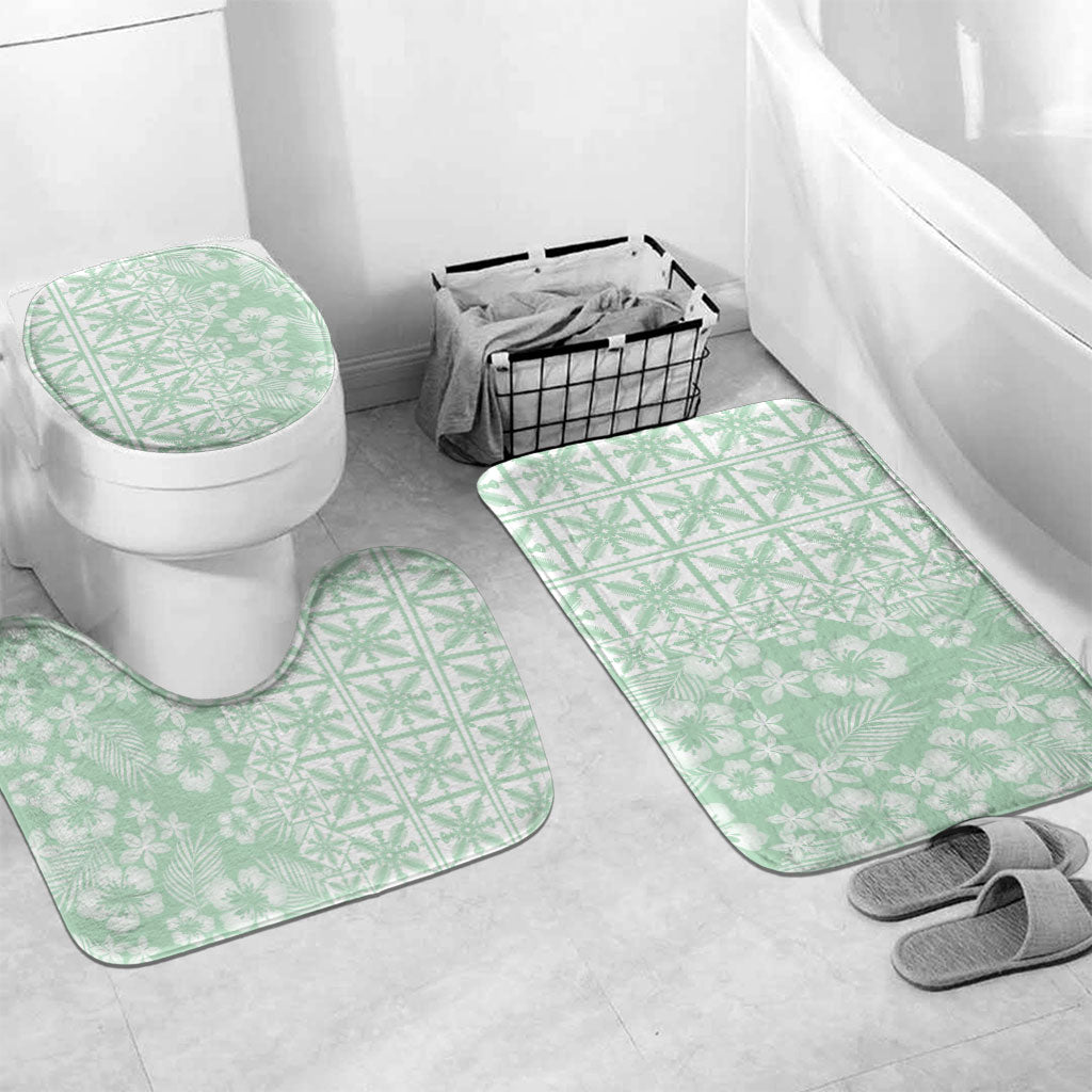 Pastel Green Kahili Quilt Hawaii Bathroom Set Tropical Flower Seamless Half Style LT14 Mat Set Only (3 pcs) One Size Green - Polynesian Pride