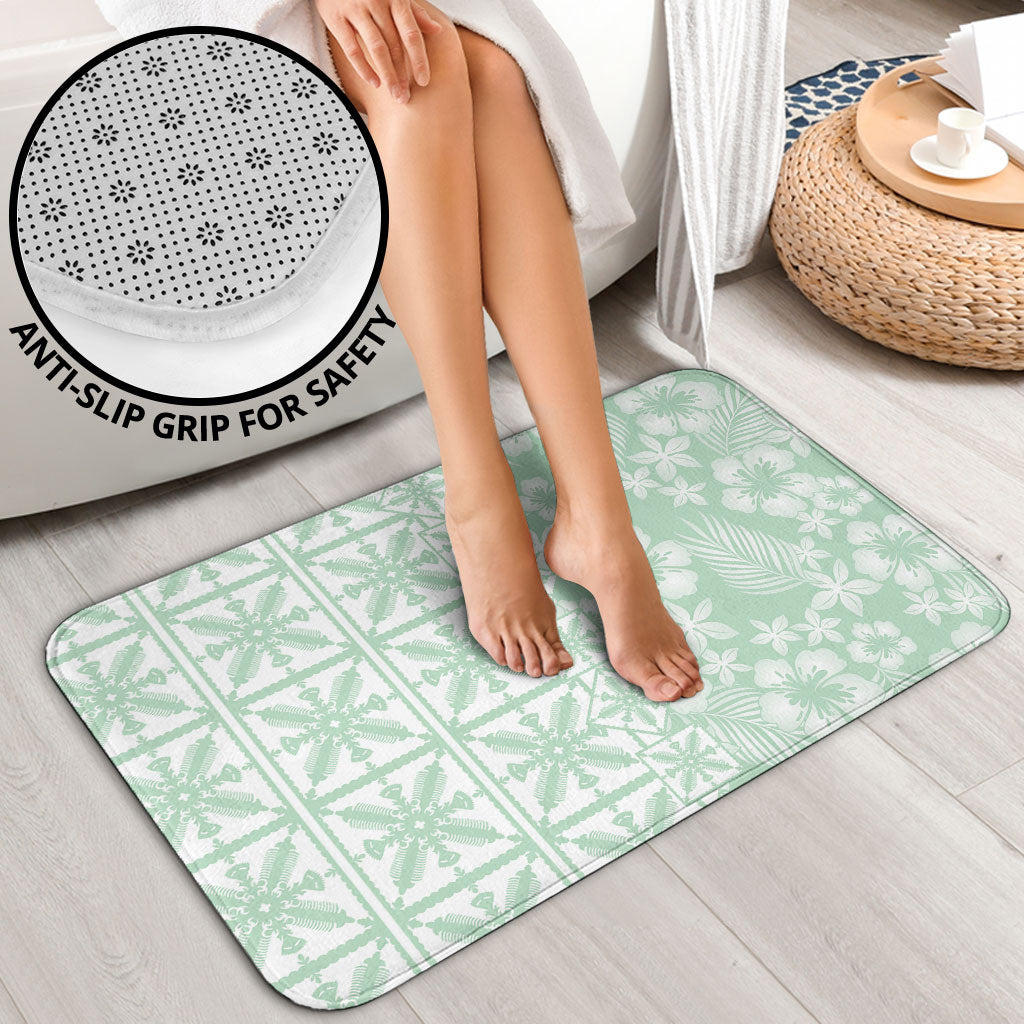 Pastel Green Kahili Quilt Hawaii Bathroom Set Tropical Flower Seamless Half Style LT14 - Polynesian Pride