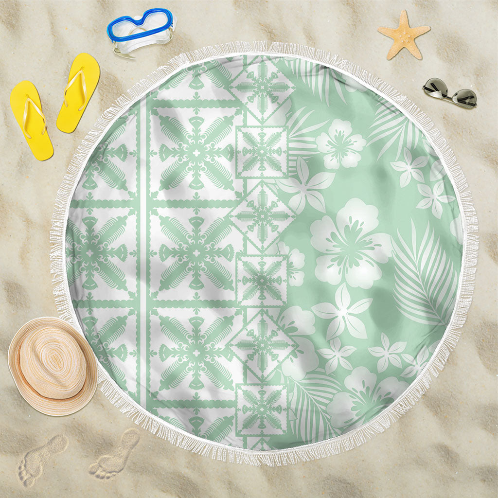 Pastel Green Kahili Quilt Hawaii Beach Blanket Tropical Flower Seamless Half Style LT14 One Size 150cm Green - Polynesian Pride