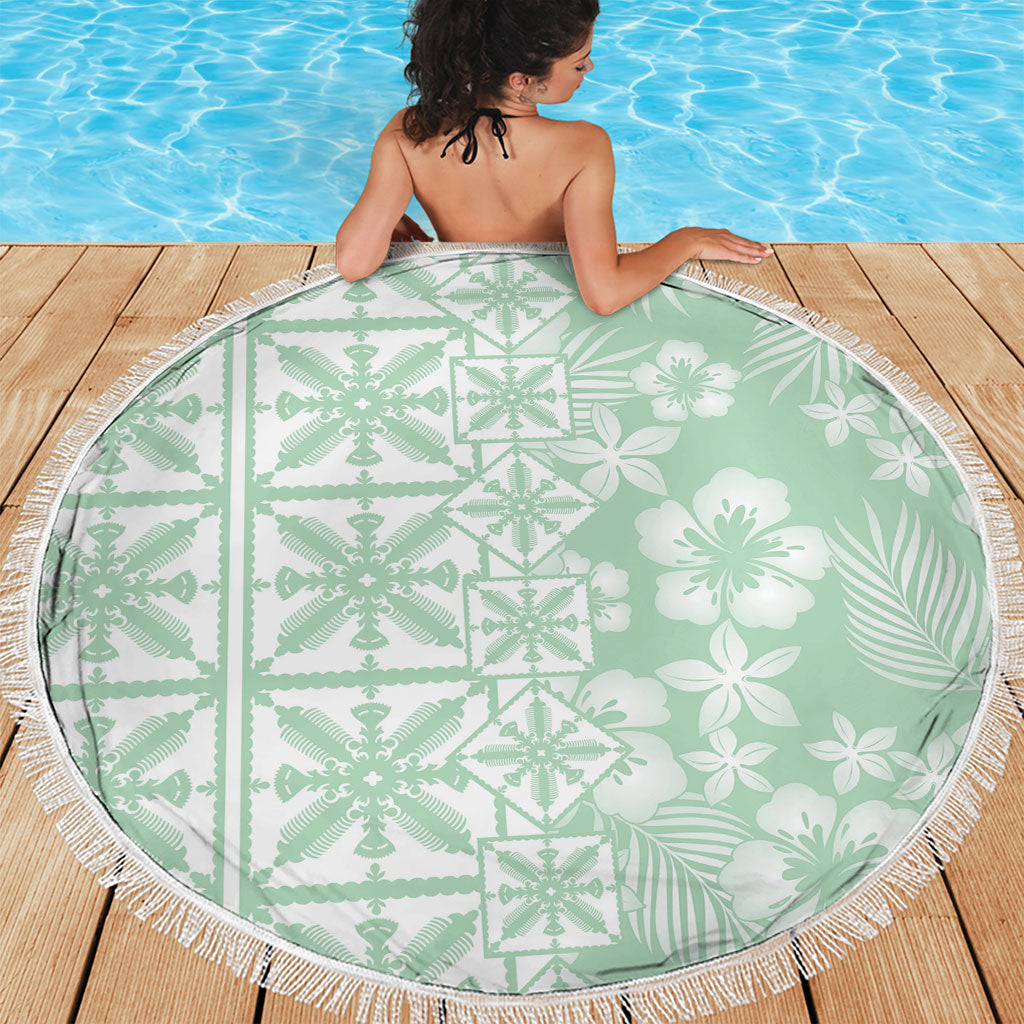 Pastel Green Kahili Quilt Hawaii Beach Blanket Tropical Flower Seamless Half Style LT14 - Polynesian Pride