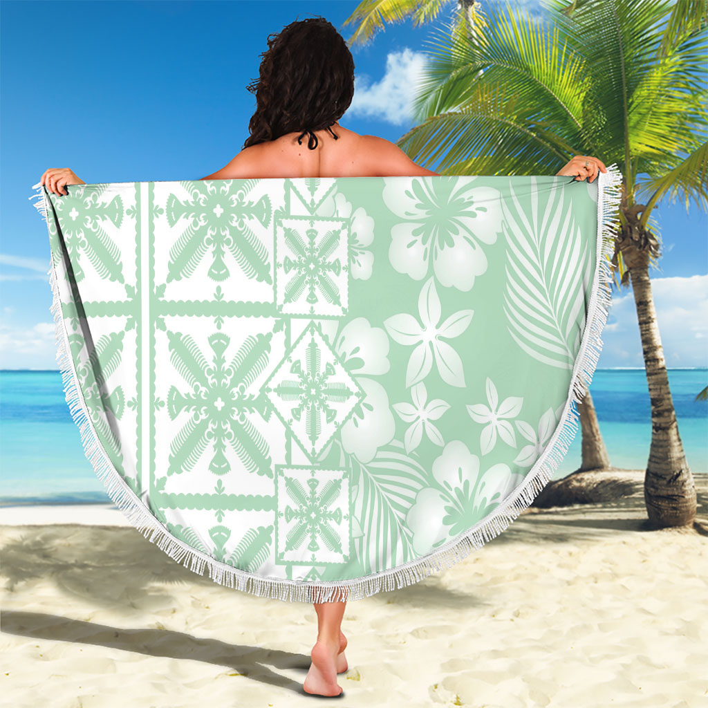 Pastel Green Kahili Quilt Hawaii Beach Blanket Tropical Flower Seamless Half Style LT14 - Polynesian Pride