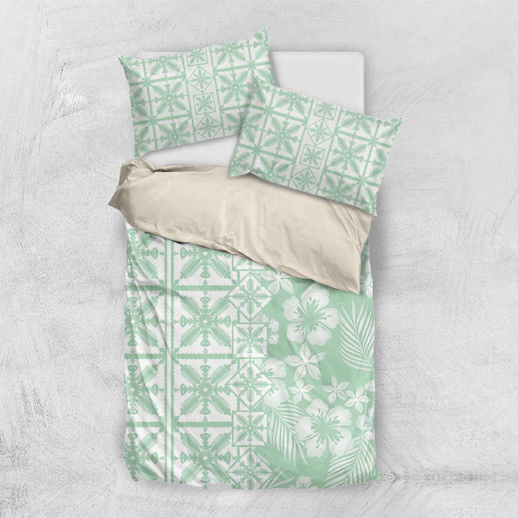 Pastel Green Kahili Quilt Hawaii Bedding Set Tropical Flower Seamless Half Style LT14 US Twin 172cm x 218cm Green - Polynesian Pride