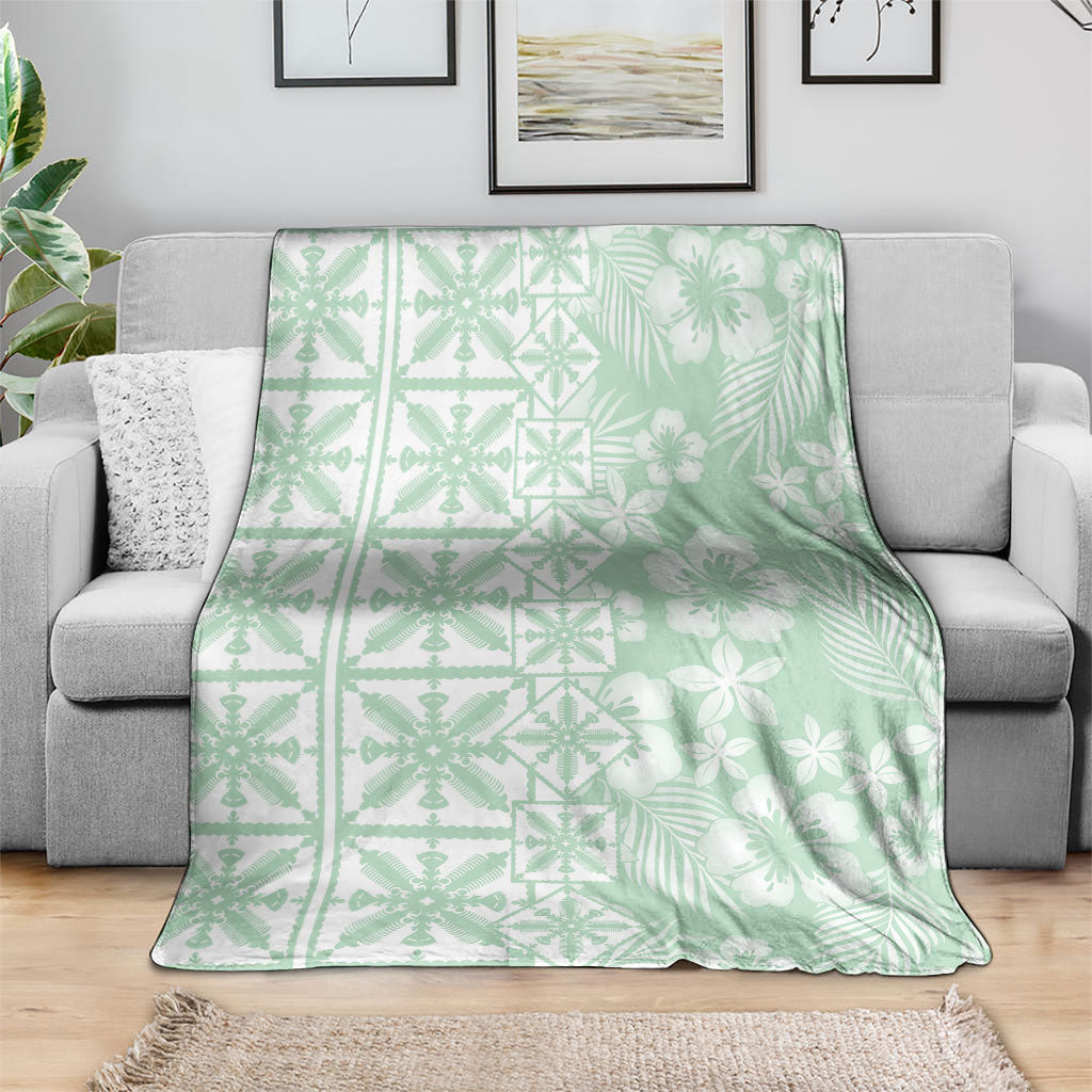 Pastel Green Kahili Quilt Hawaii Blanket Tropical Flower Seamless Half Style LT14 - Polynesian Pride