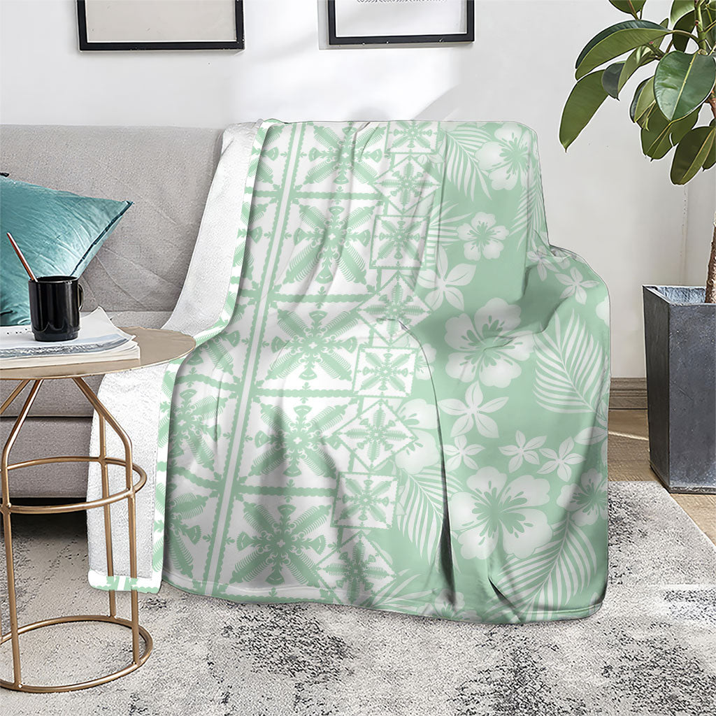 Pastel Green Kahili Quilt Hawaii Blanket Tropical Flower Seamless Half Style LT14 - Polynesian Pride