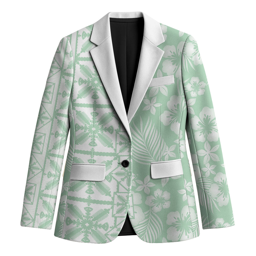 Pastel Green Kahili Quilt Hawaii Blazer Tropical Flower Seamless Half Style LT14 Unisex Green - Polynesian Pride