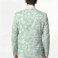 Pastel Green Kahili Quilt Hawaii Blazer Tropical Flower Seamless Half Style LT14 - Polynesian Pride