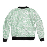 Pastel Green Kahili Quilt Hawaii Bomber Jacket Tropical Flower Seamless Half Style LT14 - Polynesian Pride