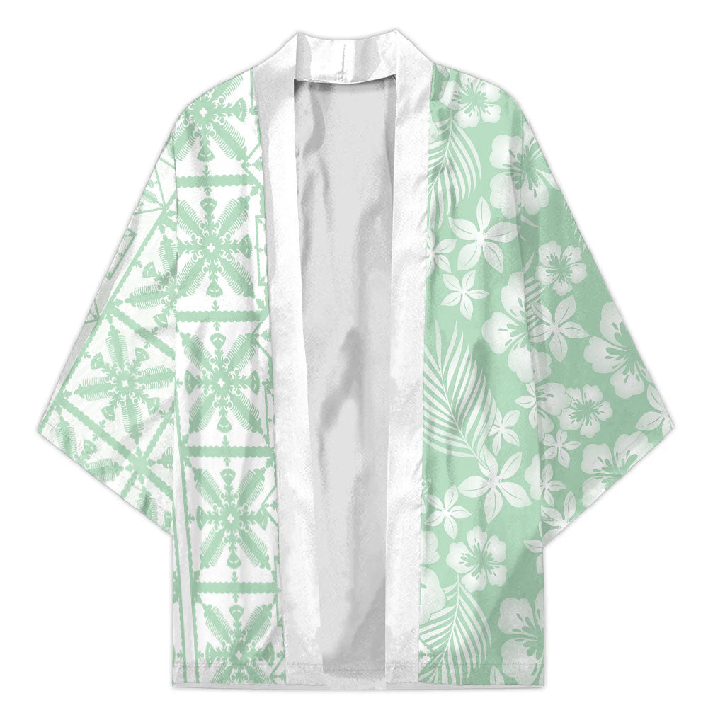 Pastel Green Kahili Quilt Hawaii Kimono Tropical Flower Seamless Half Style LT14 Unisex Green - Polynesian Pride