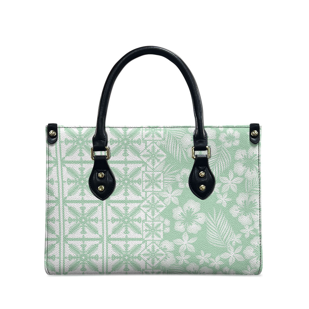 Pastel Green Kahili Quilt Hawaii Leather Bag Tropical Flower Seamless Half Style LT14 - Polynesian Pride