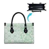 Pastel Green Kahili Quilt Hawaii Leather Bag Tropical Flower Seamless Half Style LT14 - Polynesian Pride