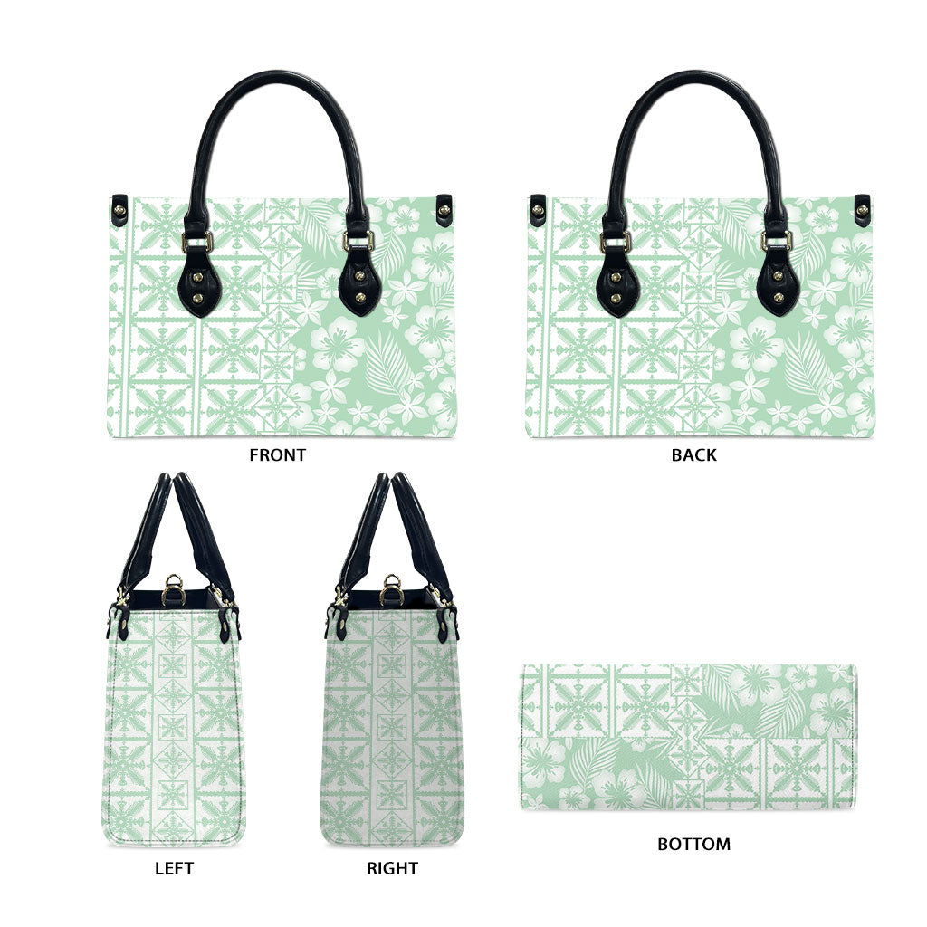 Pastel Green Kahili Quilt Hawaii Leather Bag Tropical Flower Seamless Half Style LT14 - Polynesian Pride