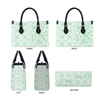 Pastel Green Kahili Quilt Hawaii Leather Bag Tropical Flower Seamless Half Style LT14 - Polynesian Pride