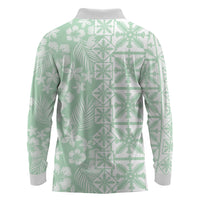 Pastel Green Kahili Quilt Hawaii Long Sleeve Polo Shirt Tropical Flower Seamless Half Style LT14 - Polynesian Pride