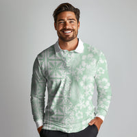 Pastel Green Kahili Quilt Hawaii Long Sleeve Polo Shirt Tropical Flower Seamless Half Style LT14 - Polynesian Pride