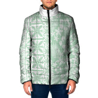 Pastel Green Kahili Quilt Hawaii Padded Jacket Tropical Flower Seamless Half Style LT14 Men Green - Polynesian Pride