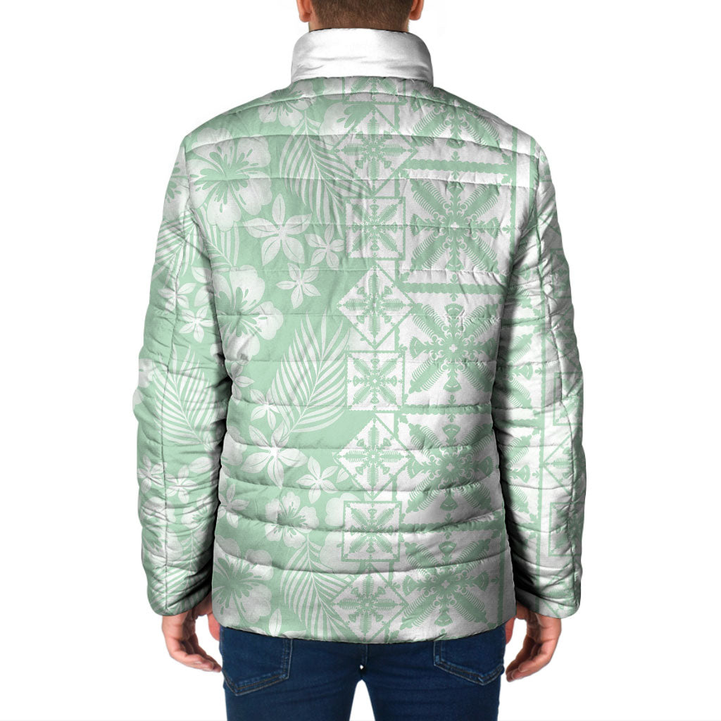 Pastel Green Kahili Quilt Hawaii Padded Jacket Tropical Flower Seamless Half Style LT14 - Polynesian Pride