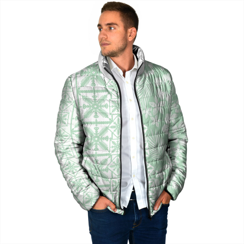 Pastel Green Kahili Quilt Hawaii Padded Jacket Tropical Flower Seamless Half Style LT14 - Polynesian Pride