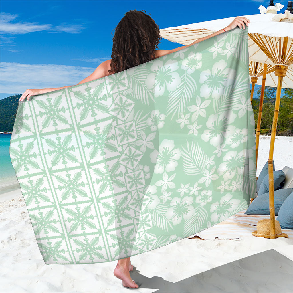 Pastel Green Kahili Quilt Hawaii Sarong Tropical Flower Seamless Half Style LT14 One Size 44 x 66 inches Green - Polynesian Pride