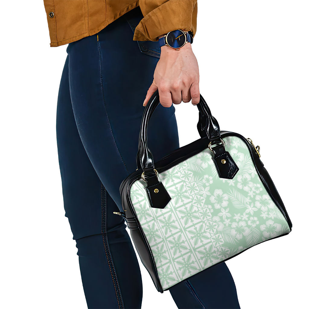 Pastel Green Kahili Quilt Hawaii Shoulder Handbag Tropical Flower Seamless Half Style LT14 - Polynesian Pride