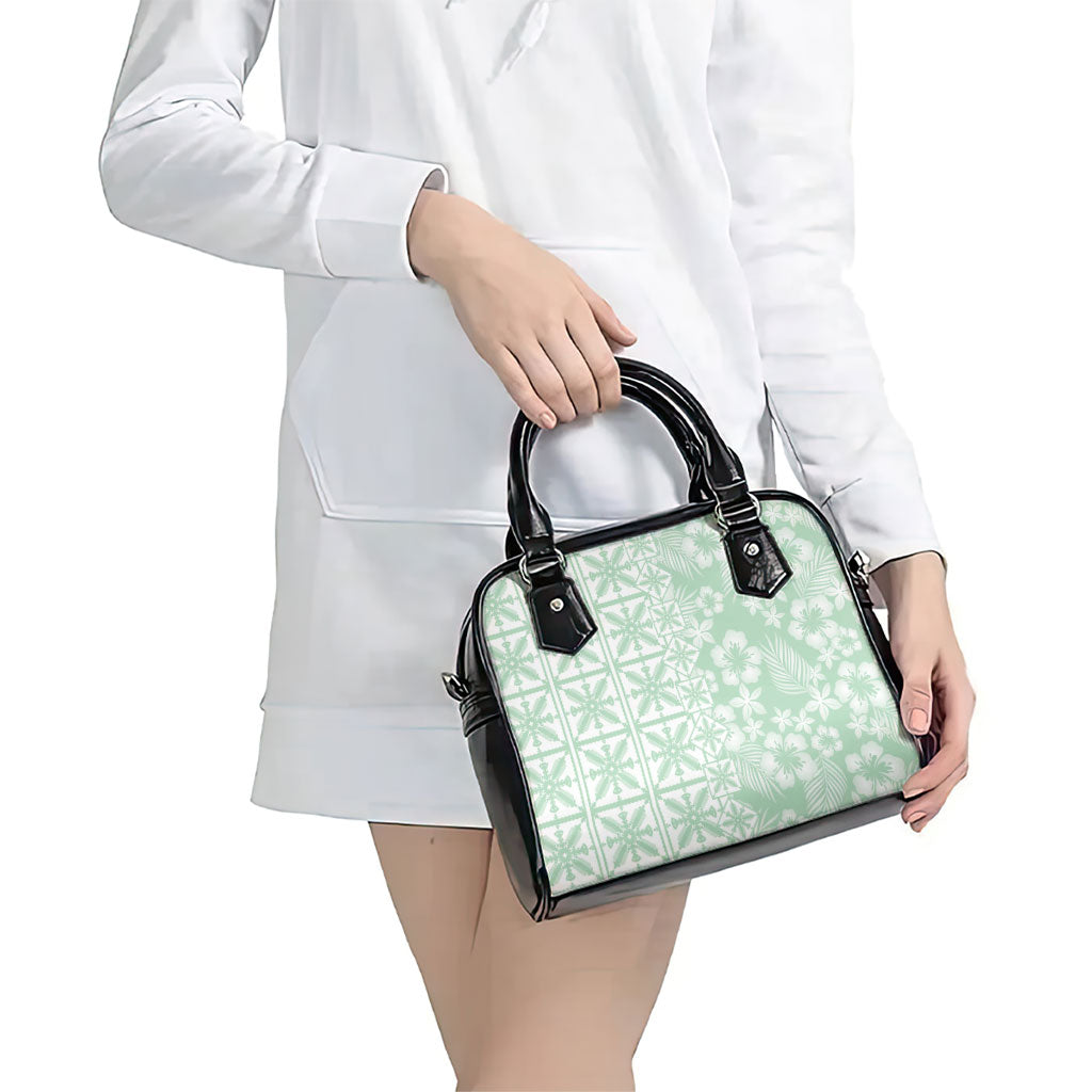 Pastel Green Kahili Quilt Hawaii Shoulder Handbag Tropical Flower Seamless Half Style LT14 - Polynesian Pride