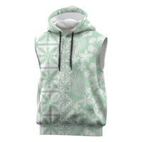 Pastel Green Kahili Quilt Hawaii Sleeveless Hoodie Tropical Flower Seamless Half Style LT14 Green - Polynesian Pride