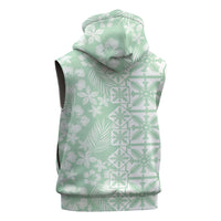 Pastel Green Kahili Quilt Hawaii Sleeveless Hoodie Tropical Flower Seamless Half Style LT14 - Polynesian Pride