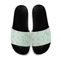 Pastel Green Kahili Quilt Hawaii Slide Sandals Tropical Flower Seamless Half Style LT14 Green - Polynesian Pride